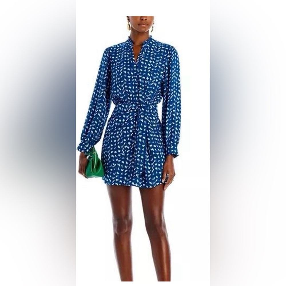 Aqua Navy and White Patterned Long Sleeve Dress